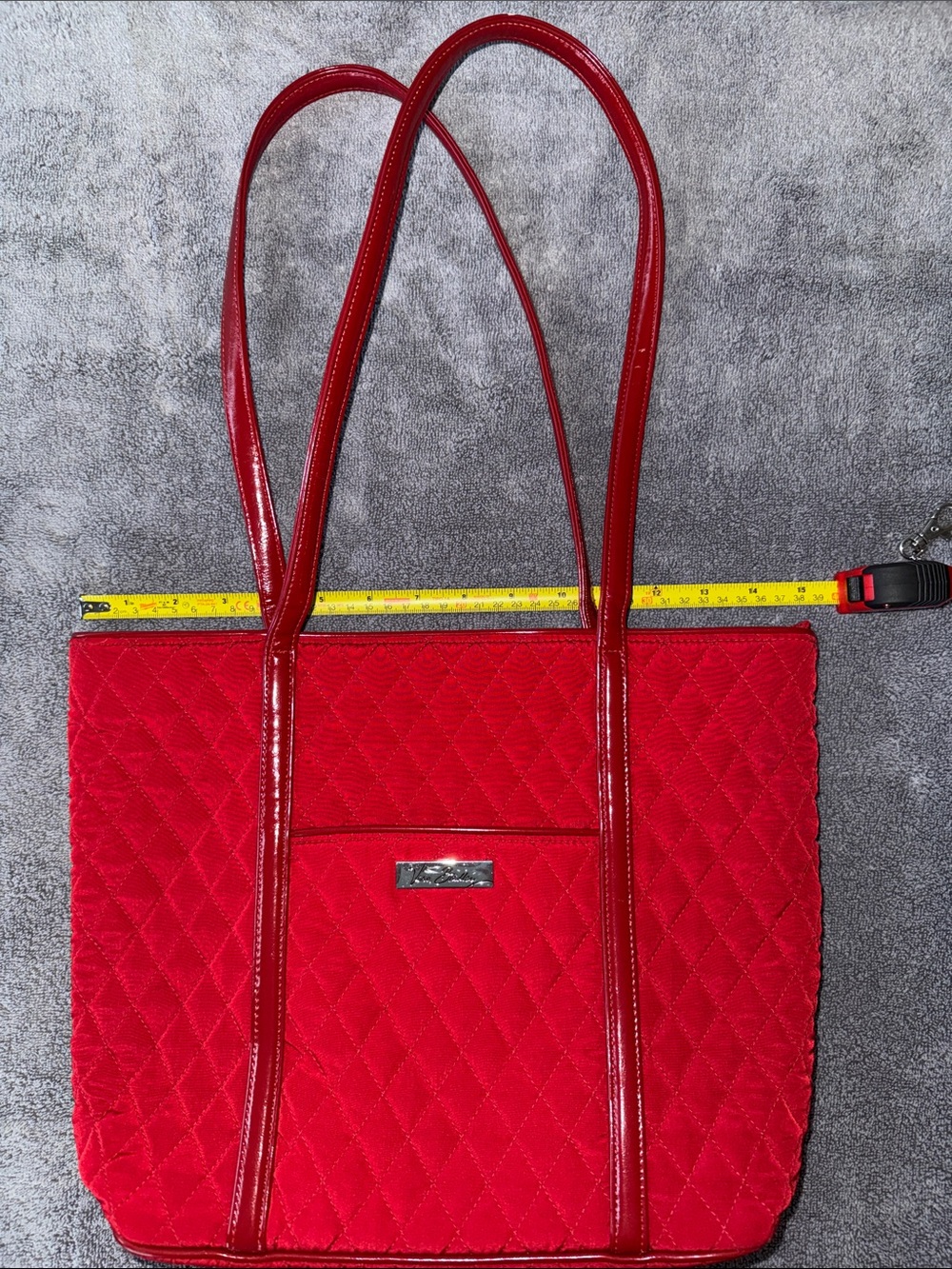 Vera Bradley Quilted Red Tote with Patent Trim